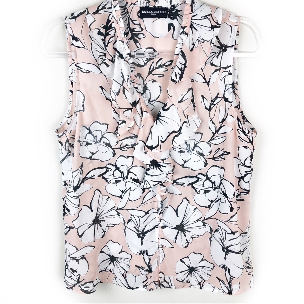 Karl Lagerfeld Paris - Ruffled collar blouse floral printed tank